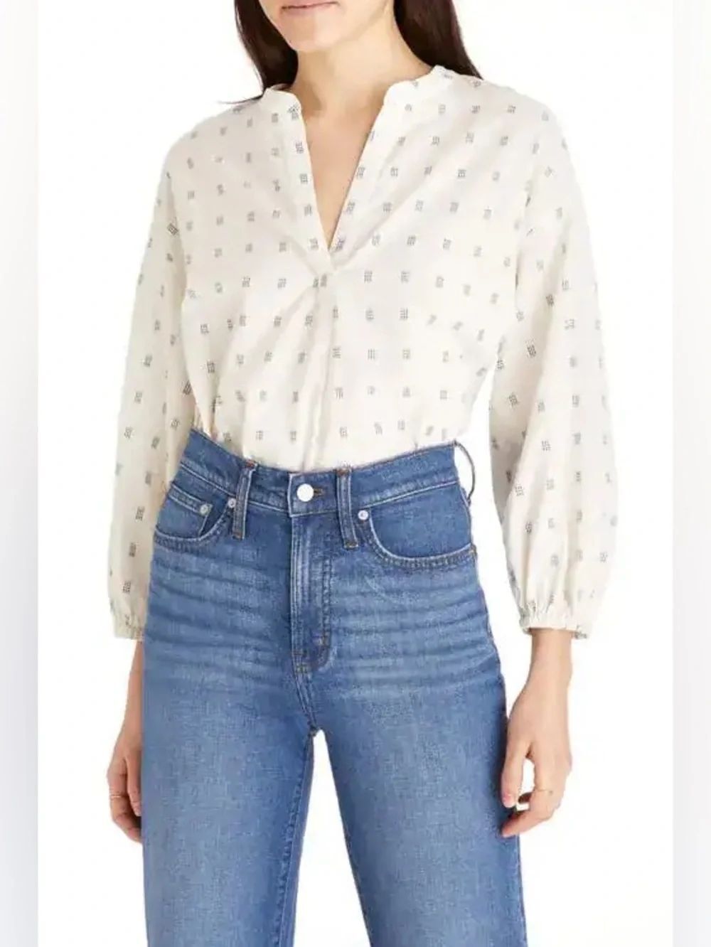 Madewell Ainslee Print Cotton Popover Top Size 2X Ikat Swiss Dot N6352